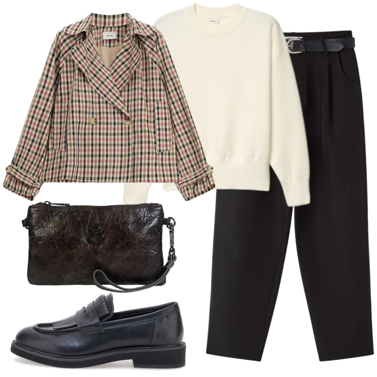 Outfit donna - Mocassini. Stile Urban per Ufficio. Abbinamento con pantaloni, maglieria, giacche, pochette, mocassini.