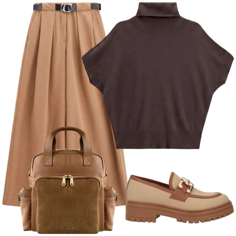 Outfit donna - Total look #2476644. Stile Casual chic per Tutti i giorni. Abbinamento con mocassini, pantaloni a palazzo, t-shirt, zaini.