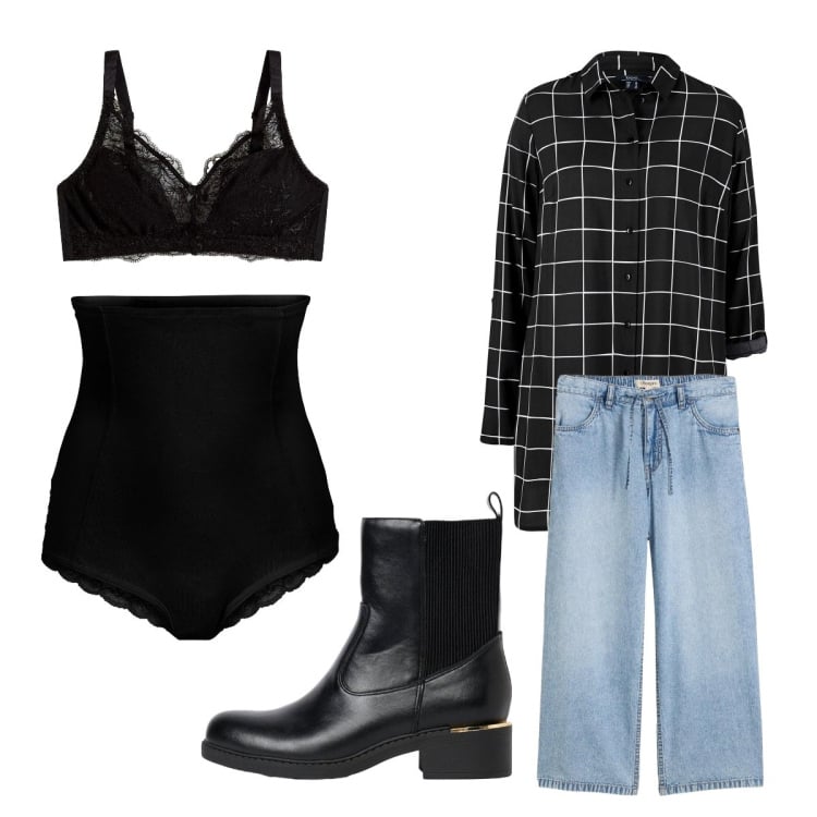 Outfit donna - Comoda. Stile Etnico per Serata fuori. Abbinamento con camicie, bralette, jeans, culotte, stivaletti.