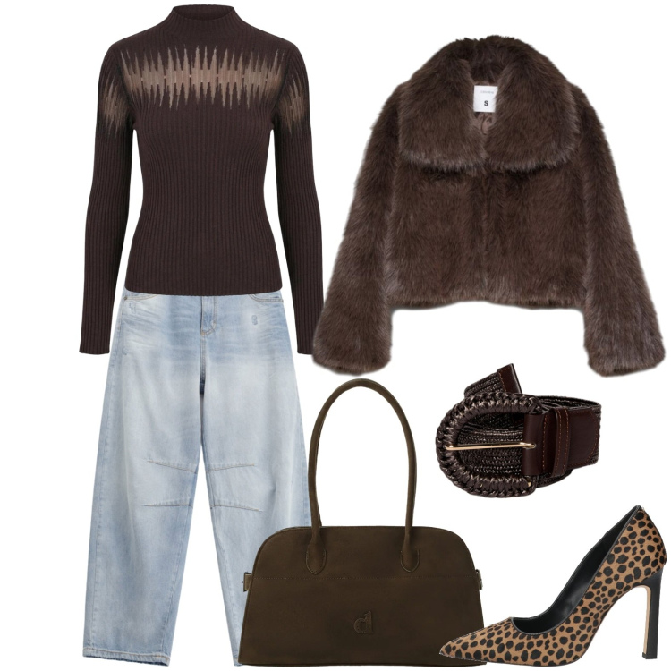 Outfit donna - Stasera mi sento una star. Stile Trendy per Serata fuori. Abbinamento con décolleté, blazer, borse a spalla, pullovers, jeans, cinture.
