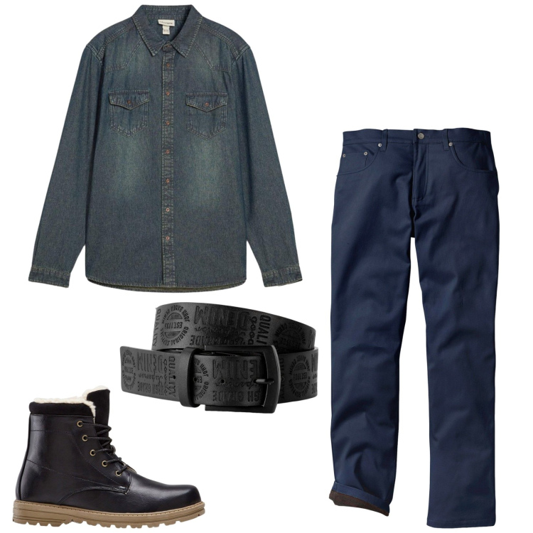 Outfit uomo - Total look #2476665. Stile Urban per Tutti i giorni. Abbinamento con pantaloni, cinture, stivali e stivaletti, camicie.