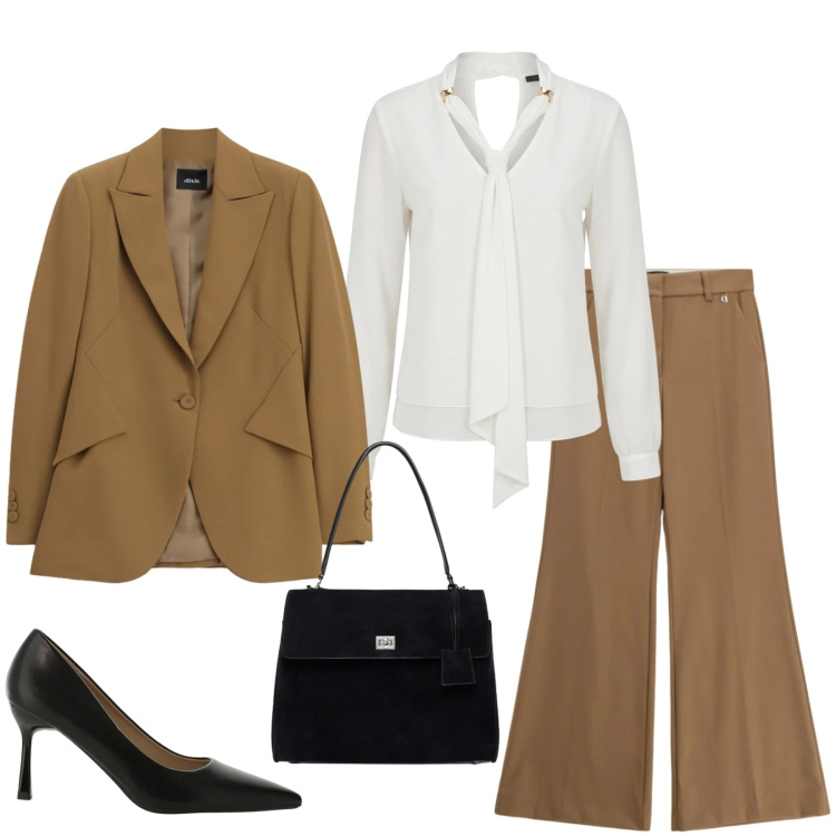 Outfit donna - Autentico Passepartout di stile. Stile Chic per Ufficio. Abbinamento con décolleté, pantaloni, blazer, bluse, borse a mano.