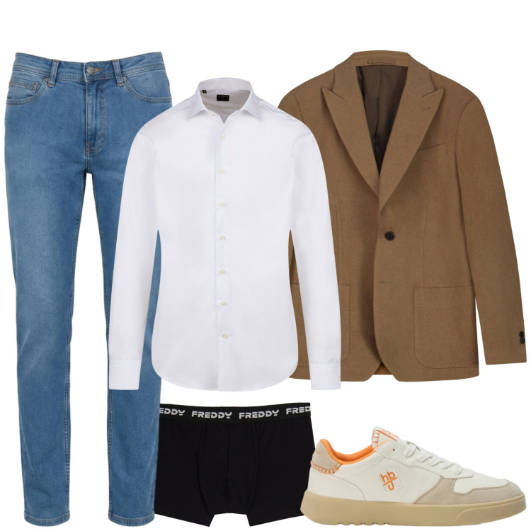 Outfit uomo - Total look #2476699. Stile Casual per Ufficio. Abbinamento con sneakers, jeans, giacche, camicie, boxer.