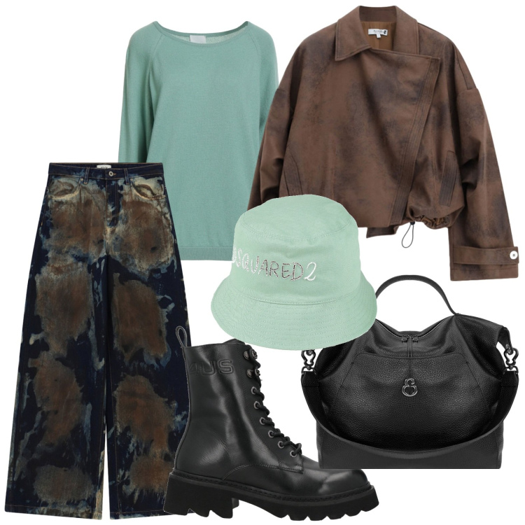 Outfit donna - Urban style. Stile Casual per Tutti i giorni. Abbinamento con stivaletti, pullovers, cappelli, jeans, bomber, borse a spalla.