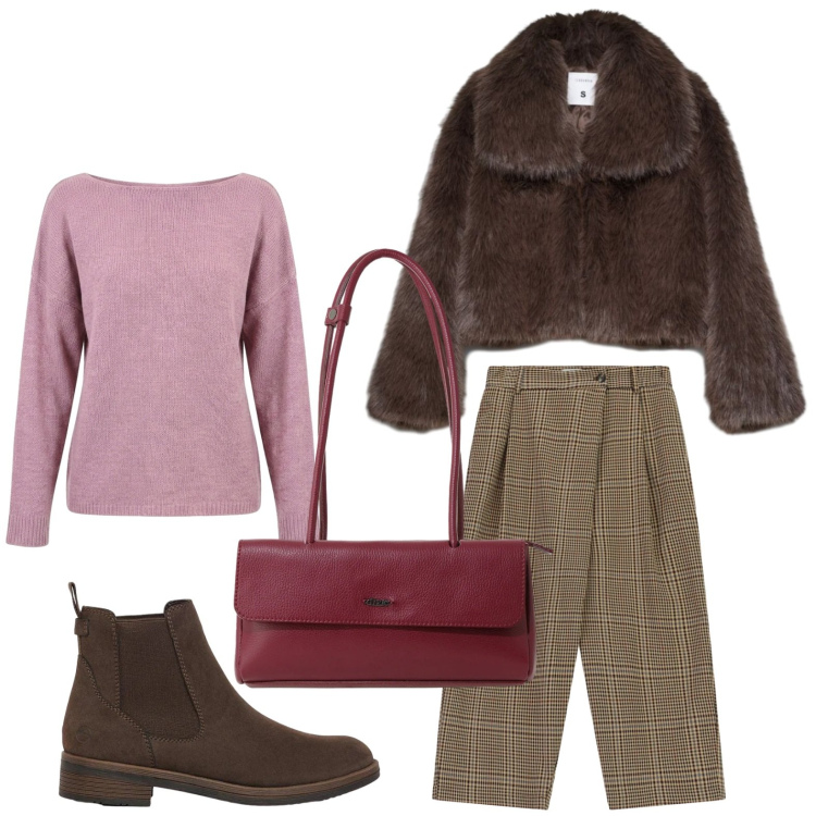 Outfit donna - Stivaletti comodi. Stile Casual per Tutti i giorni. Abbinamento con stivaletti, blazer, pantaloni, borse a spalla, maglieria.