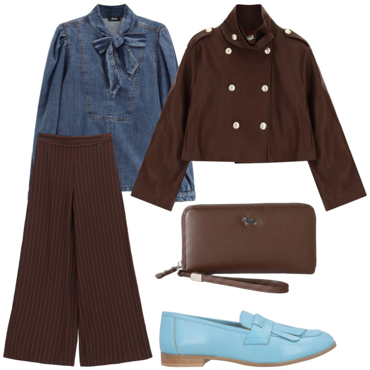 Outfit donna - Mocassini vivaci. Stile Urban per Tutti i giorni. Abbinamento con mocassini, portafogli, camicie, pantaloni a palazzo, blazer.