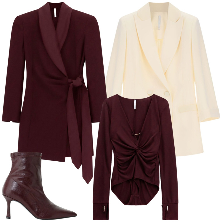 Outfit donna - Body, miniabito e spolverino. Stile Sexy per Serata fuori. Abbinamento con blazer, body, stivaletti, vestiti corti.