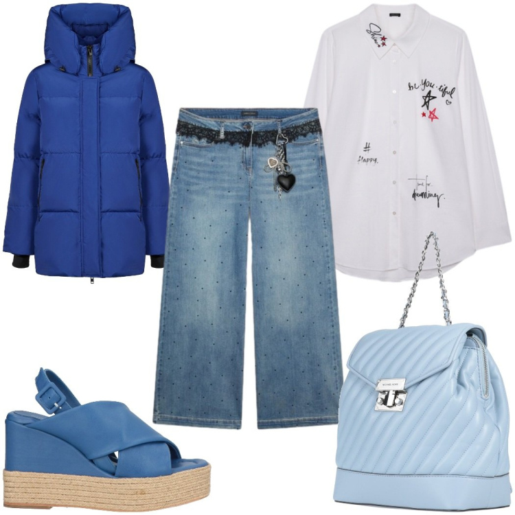 Outfit donna - Total look #2476744. Stile Casual chic per Tutti i giorni. Abbinamento con zaini, espadrillas, piumini, jeans, camicie.