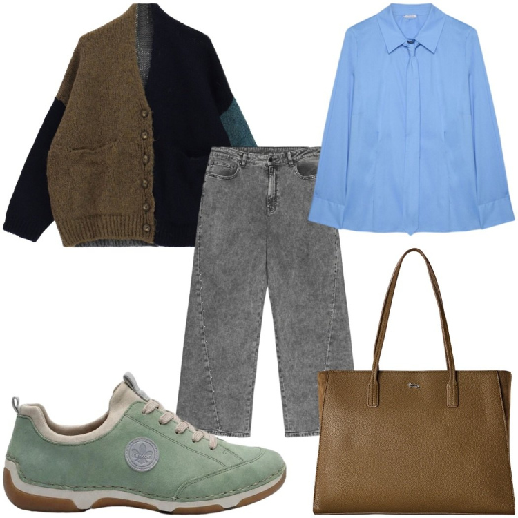 Outfit donna - Total look #2476745. Stile Casual per Tutti i giorni. Abbinamento con sneakers, shopping bag, jeans, cardigans, camicie.