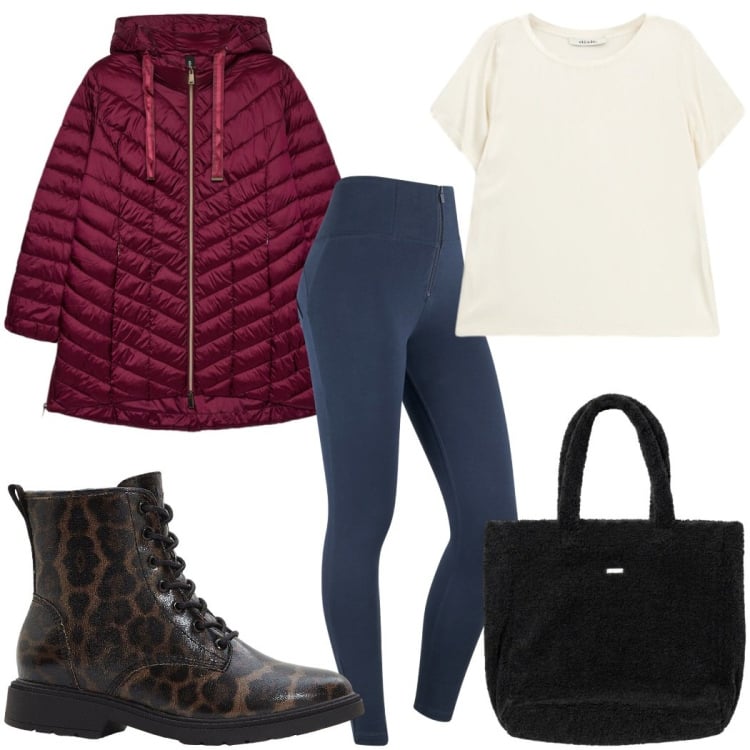 Outfit donna - Total look #2476757. Stile Casual per Tutti i giorni. Abbinamento con stivaletti, t-shirt, borse a mano, pantaloni skinny, piumini.