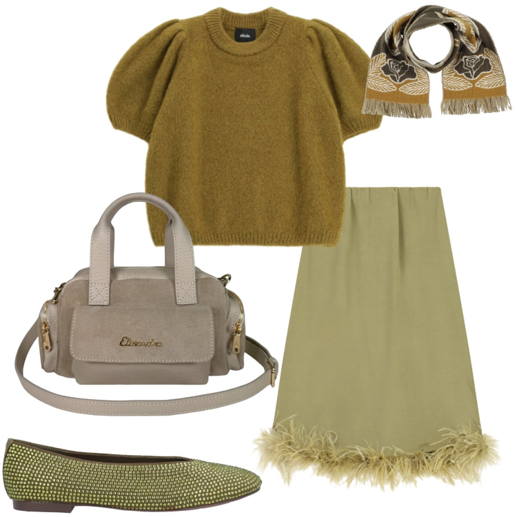 Outfit donna - Maglia e gonna. Stile Casual chic per Serata fuori. Abbinamento con sciarpe, ballerine, pullovers, gonne longuette, borse a mano.