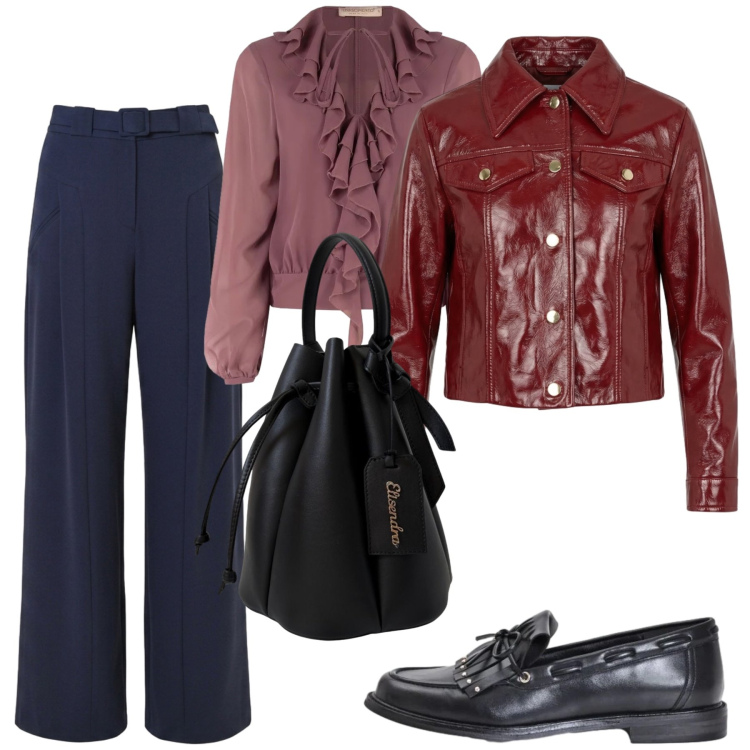 Outfit donna - Total look #2476843. Stile Basic per Tutti i giorni. Abbinamento con giacche, pantaloni a palazzo, mocassini, bluse, borse a secchiello.