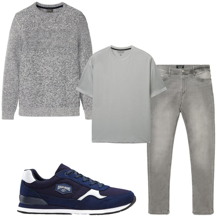 Outfit uomo - Total look #2476858. Stile Casual per Tutti i giorni. Abbinamento con t-shirt, jeans skinny, sneakers, maglieria.