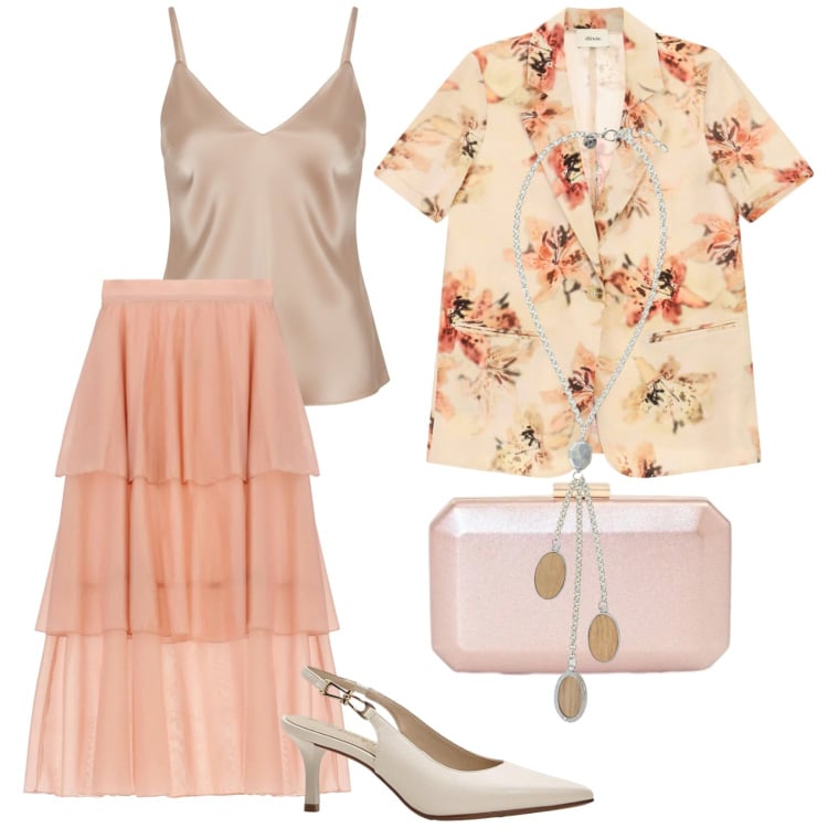 Outfit donna - Noi siamo boho. Stile Boho per Cerimonia. Abbinamento con décolleté, collane, gonne lunghe, blazer, top, clutch.