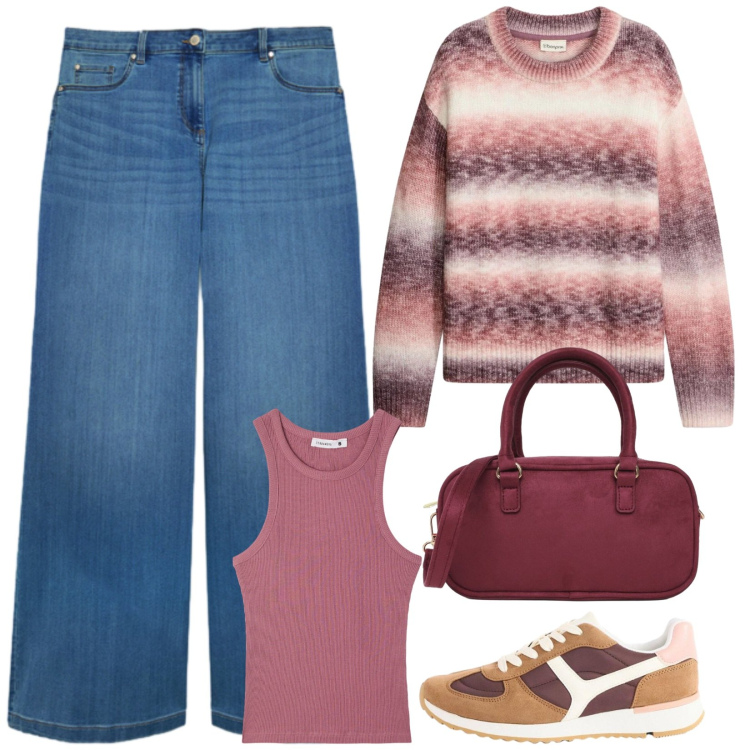 Outfit donna - Total look #2476885. Stile Casual per Tutti i giorni. Abbinamento con maglieria, sneakers, canottiere, borse a tracolla, jeans.
