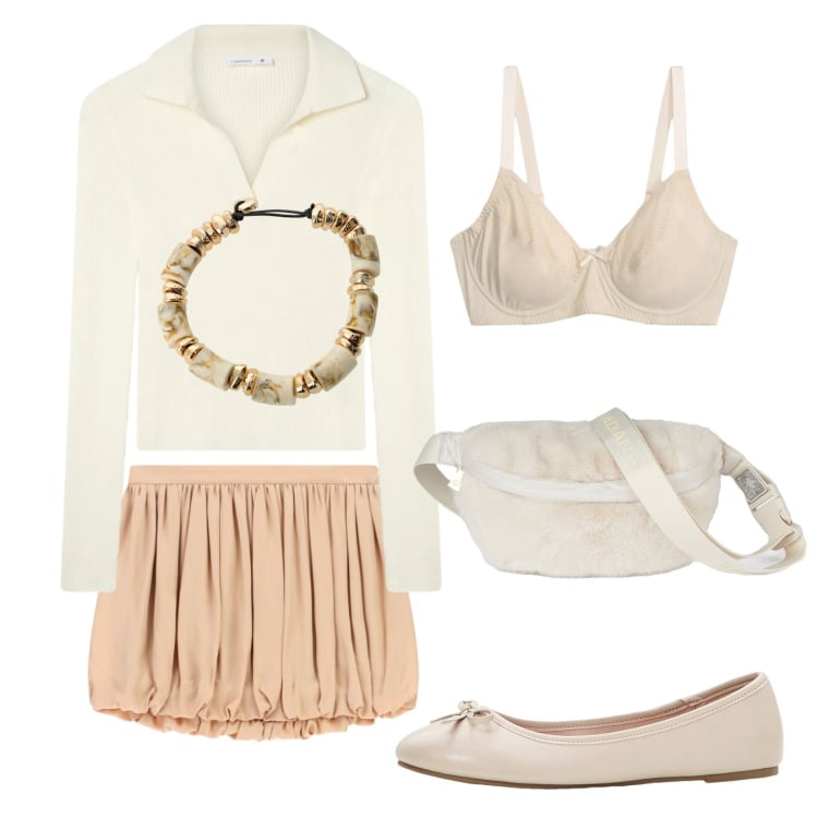 Outfit donna - Midi e ballerine. Stile Casual chic per Tutti i giorni. Abbinamento con ballerine, reggiseni, maglieria, minigonne, braccialetti, marsupi.