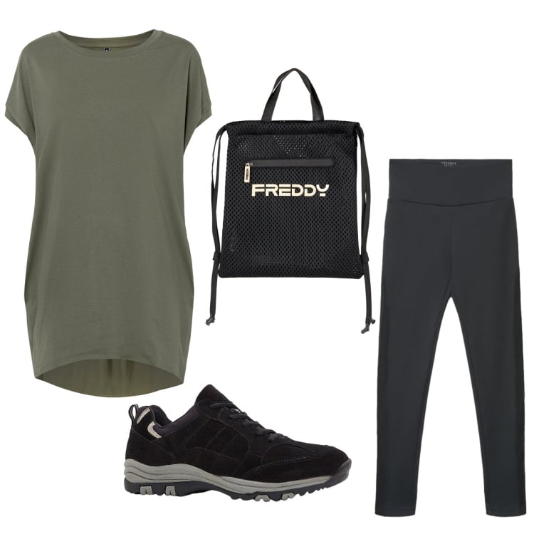 Outfit donna - Total look #2476909. Stile Basic per Sport. Abbinamento con scarpe sportive, maglieria, leggings sportivo, zaini.