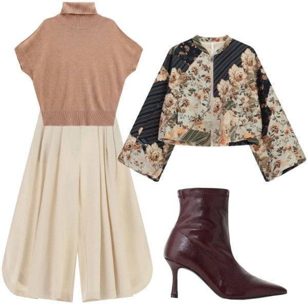 Outfit donna - Total look #2476926. Stile Glamour per Serata fuori. Abbinamento con t-shirt, bomber, pantaloni culotte, stivaletti.
