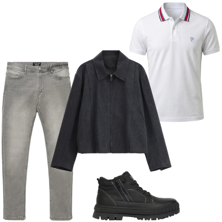Outfit uomo - Total look #2476946. Stile Casual per Tutti i giorni. Abbinamento con polo, cappotti, jeans skinny, stivali e stivaletti.