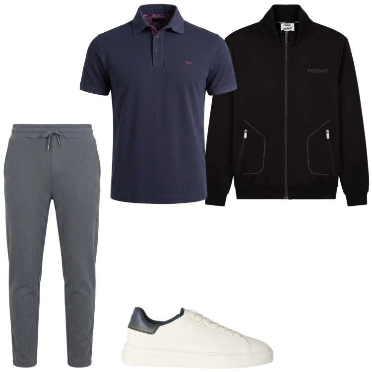 Outfit uomo - Total look #2476947. Stile Trendy per Serata speciale. Abbinamento con pantaloni, sneakers, polo, felpe.