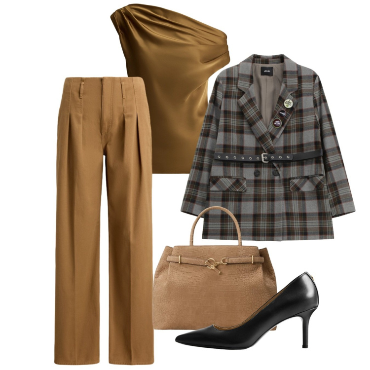 Outfit donna - ICONIC business woman. Stile Mannish per Ufficio. Abbinamento con blazer, décolleté, top, pantaloni, borse a mano.