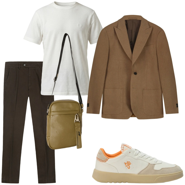 Outfit uomo - Total look #2476997. Stile Trendy per Serata speciale. Abbinamento con borse sportive, sneakers, t-shirt, giacche, pantaloni chino.