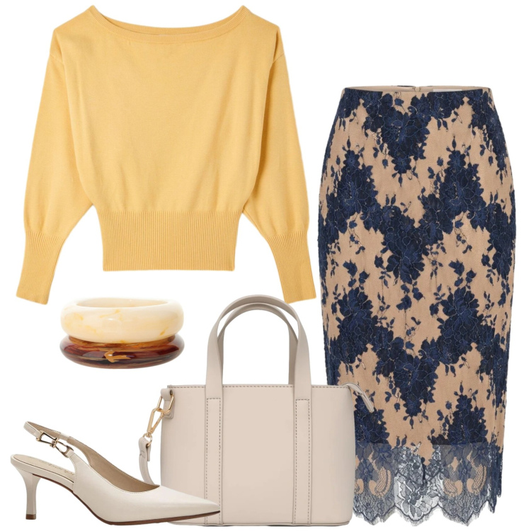 Outfit donna - La gonna. Stile Chic per Serata fuori. Abbinamento con décolleté, pullovers, borse a tracolla, braccialetti, gonne.