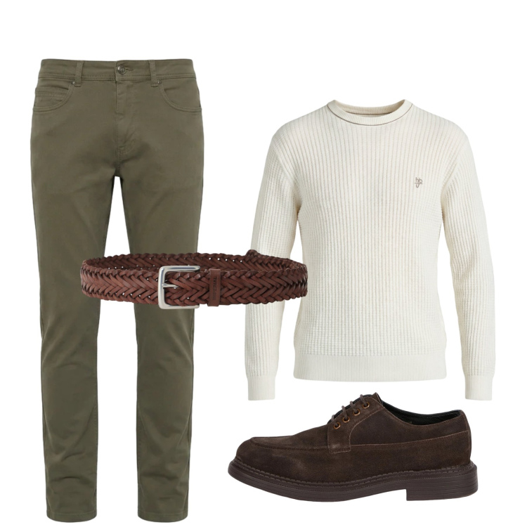 Outfit uomo - Relax. Stile Casual per Tutti i giorni. Abbinamento con pantaloni, maglieria, cinture, scarpe stringate.
