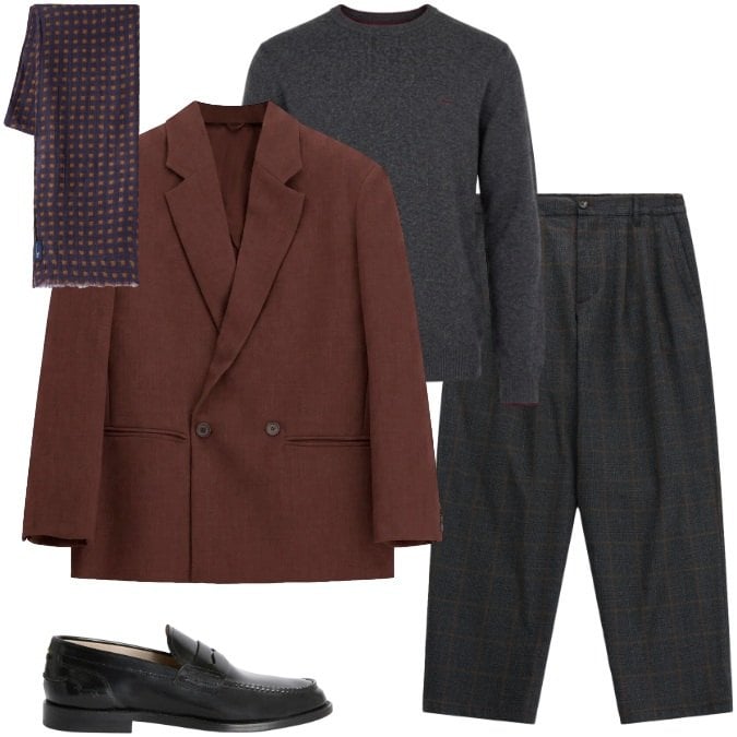 Outfit uomo - Total look #2477030. Stile Business/Elegante per Ufficio. Abbinamento con pantaloni, giacche, maglieria, sciarpe, scarpe stringate.