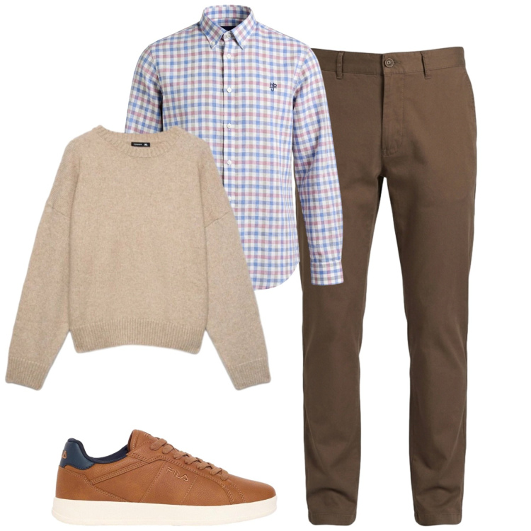 Outfit uomo - Fall. Stile Urban per Tutti i giorni. Abbinamento con pantaloni, camicie, maglieria, sneakers.