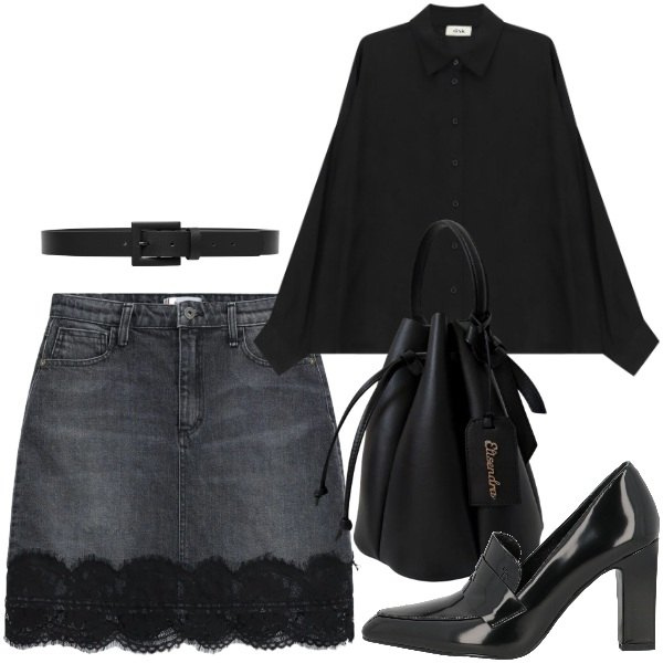 Outfit donna - Denim black. Stile Urban per Tutti i giorni. Abbinamento con mocassini, minigonne, camicie, cinture, borse a secchiello.