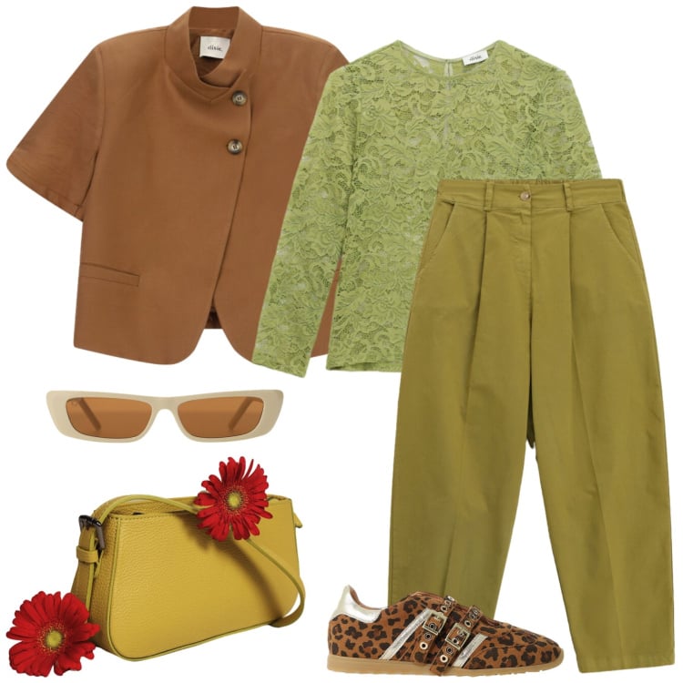 Outfit donna - Total look #2477057. Stile Sporty chic per Tutti i giorni. Abbinamento con occhiali da sole, borse a spalla, bluse, pantaloni, blazer, sneakers.