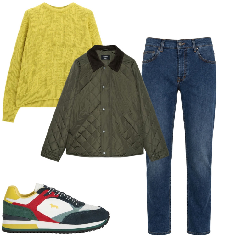 Outfit uomo - City. Stile Casual per Tutti i giorni. Abbinamento con jeans, sneakers, maglieria, giacche.