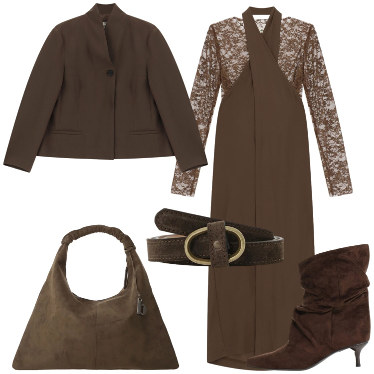 Outfit donna - Total look #2477064. Stile Boho per Tutti i giorni. Abbinamento con stivali, borse a spalla, vestiti lunghi, cinture, blazer.