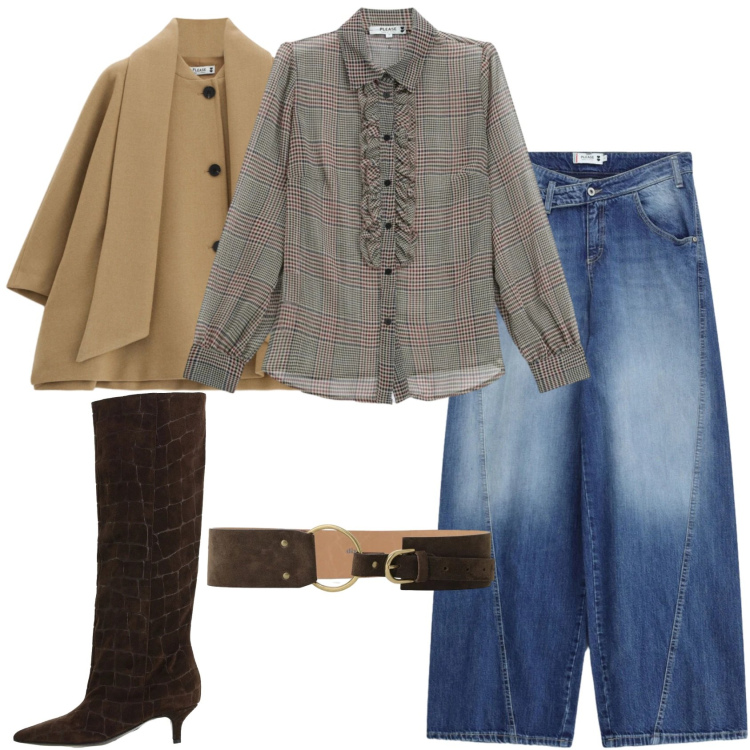 Outfit donna - Please - FW26. Stile Urban per Tutti i giorni. Abbinamento con stivali, camicie, cappotti, jeans, cinture.