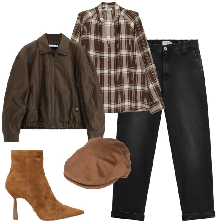 Outfit donna - Fall. Stile Casual chic per Tutti i giorni. Abbinamento con cappelli, stivaletti, jeans, giacche, camicie.