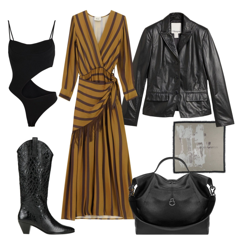 Outfit donna - Il mio outfit del lunedì. Stile Urban per Ufficio. Abbinamento con stivali, sciarpe, body, blazer, vestiti lunghi, borse a spalla.