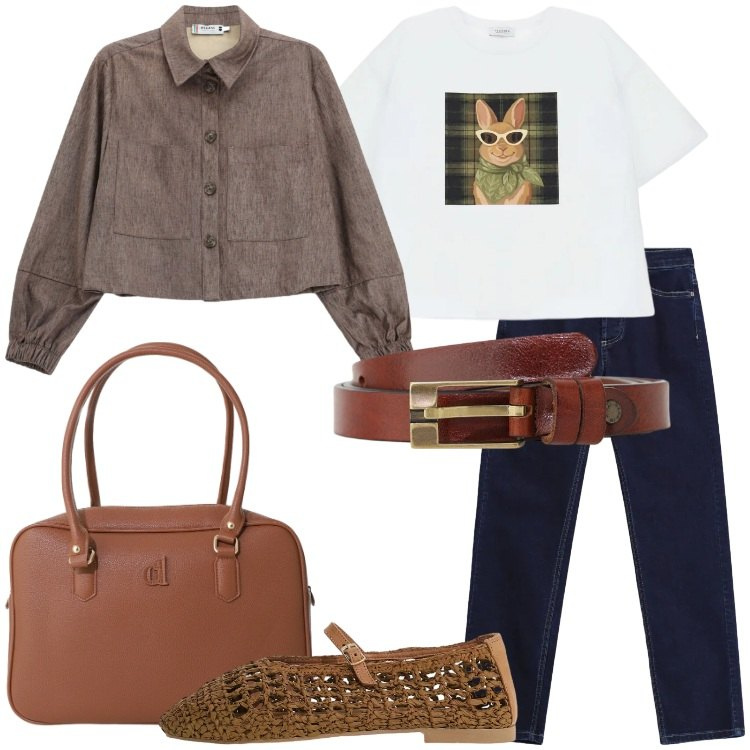 Outfit donna - Please - FW26. Stile Trendy per Tutti i giorni. Abbinamento con cappotti, t-shirt, jeans slim fit, borse a mano, cinture, ballerine.