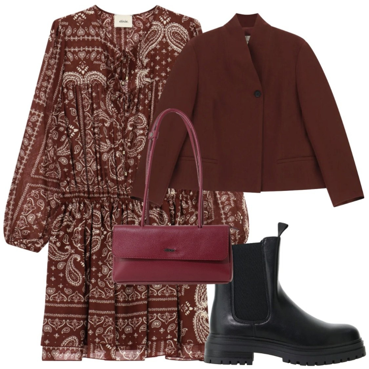 Outfit donna - Autunno con Dixie. Stile Chic per Ufficio. Abbinamento con stivaletti chelsea, blazer, borse a spalla, vestiti corti.