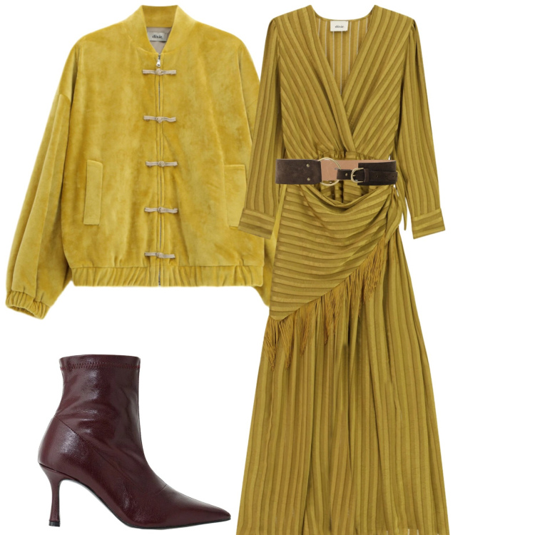 Outfit donna - Dixie FW 26. Stile Casual chic per Serata fuori. Abbinamento con stivaletti, cinture, vestiti lunghi, bomber.