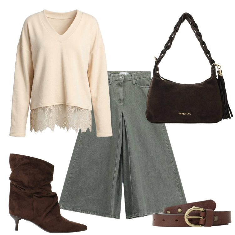 Outfit donna - Total look #2477134. Stile Casual chic per Tutti i giorni. Abbinamento con stivali, borse a spalla, pantaloni, felpe, cinture.