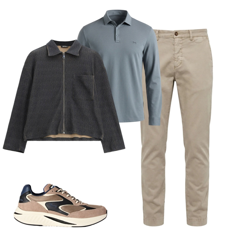 Outfit uomo - Fall. Stile Urban per Tutti i giorni. Abbinamento con polo, sneakers, pantaloni chino, cappotti.