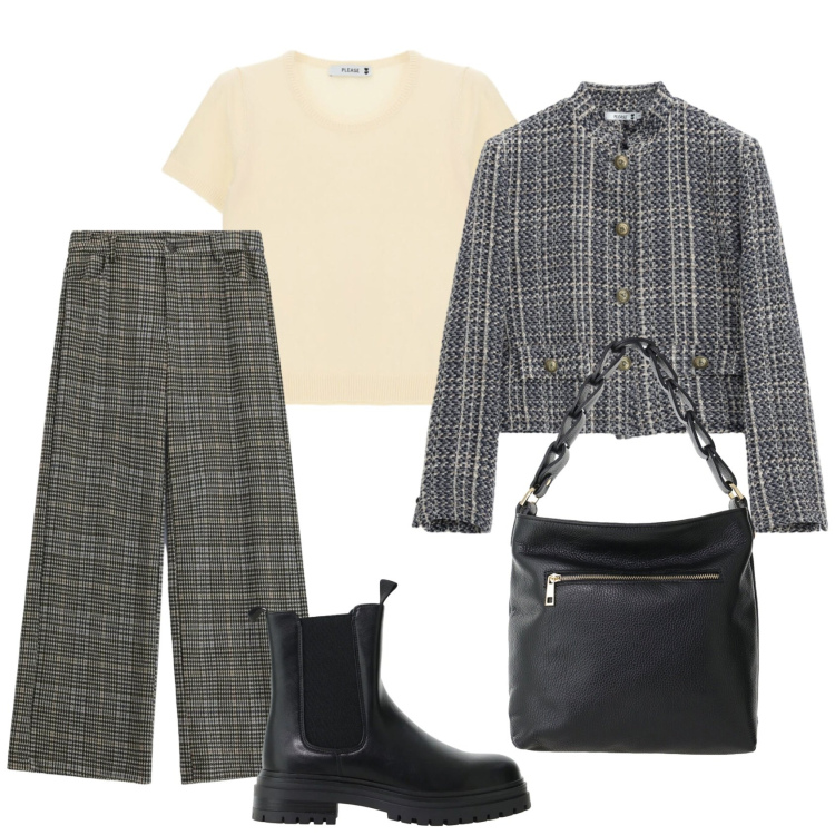Outfit donna - Total look #2477139. Stile Casual chic per Ufficio. Abbinamento con stivaletti chelsea, borse a spalla, cappotti, pantaloni, top.