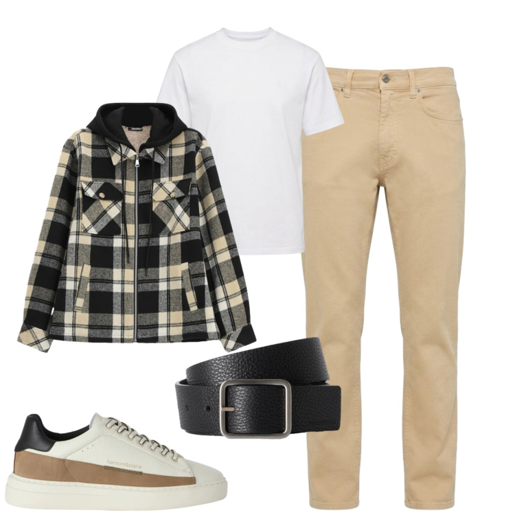 Outfit uomo - Fall. Stile Casual per Tutti i giorni. Abbinamento con sneakers, cinture, pantaloni, t-shirt, cappotti.