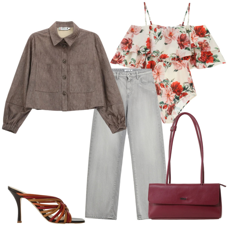 Outfit donna - Total look #2477144. Stile Casual per Serata fuori. Abbinamento con body, cappotti, jeans, borse a spalla, sandali col tacco.