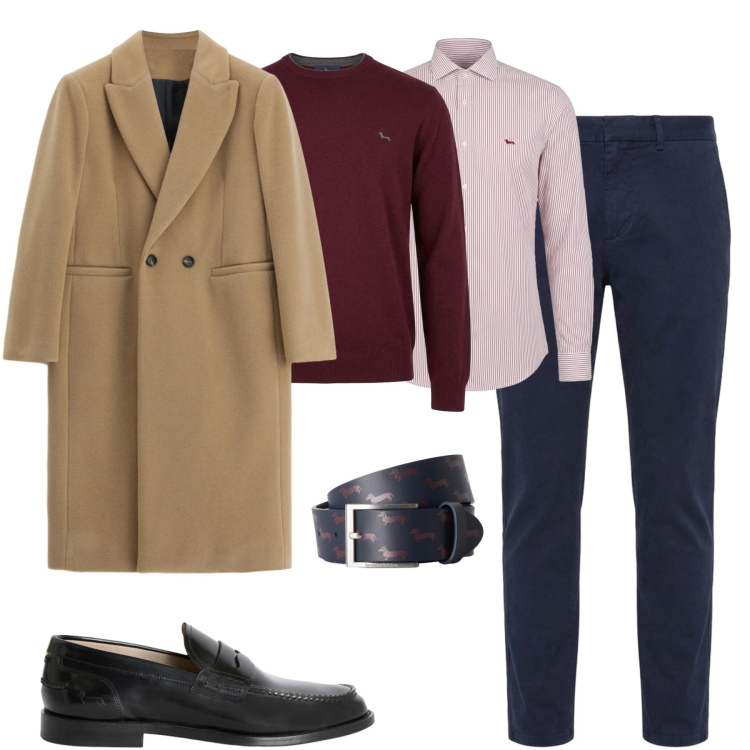 Outfit uomo - Smart casual. Stile Urban per Tutti i giorni. Abbinamento con scarpe stringate, camicie, pantaloni, maglieria, cinture, cappotti.