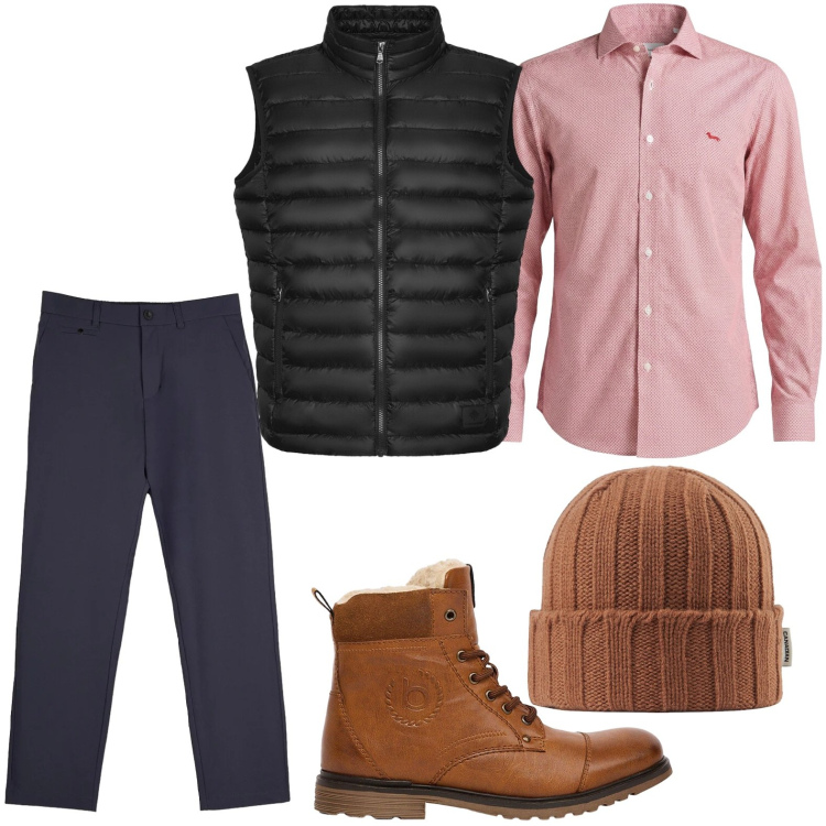 Outfit uomo - Smanicato black. Stile Casual per Tutti i giorni. Abbinamento con camicie, pantaloni chino, piumini, berretti, stivali e stivaletti.