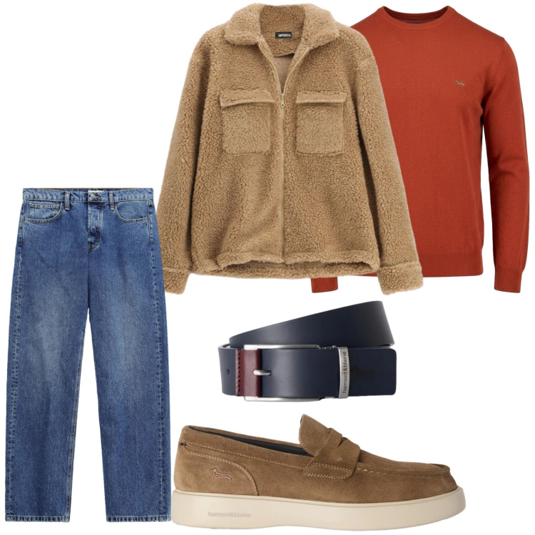 Outfit uomo - Sportivo casual. Stile Casual per Tutti i giorni. Abbinamento con scarpe stringate, maglieria, cinture, jeans, cappotti.
