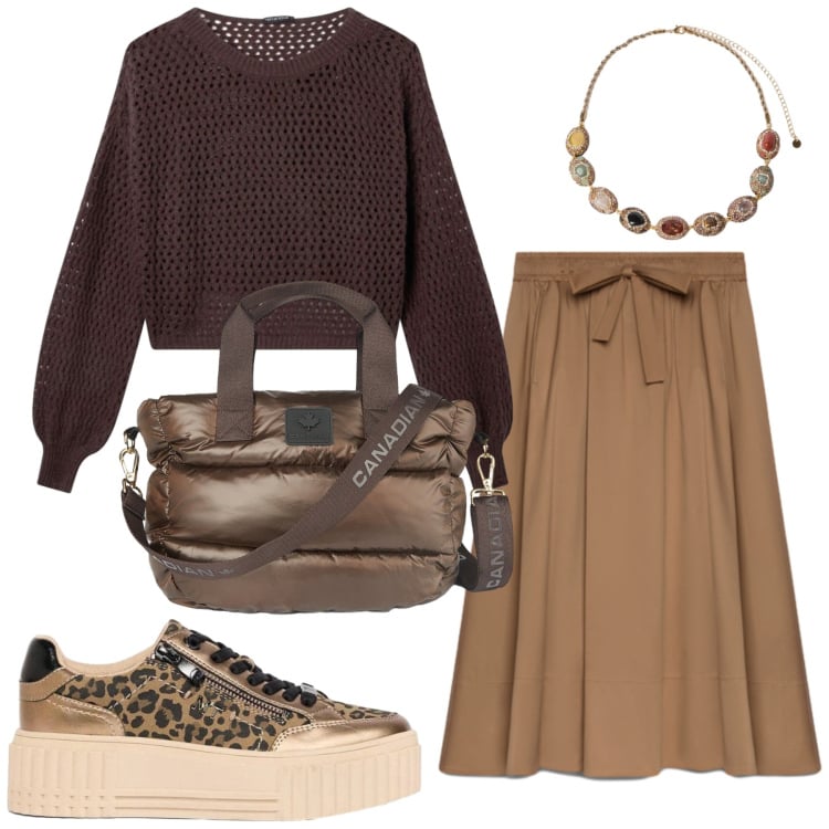 Outfit donna - Total look #2477157. Stile Romantica per Tutti i giorni. Abbinamento con sneakers, maglieria, borse a tracolla, collane, gonne lunghe.