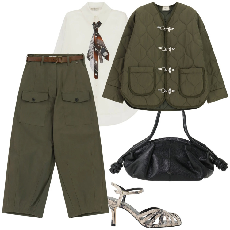 Outfit donna - Dixie. per Ufficio. Abbinamento con pantaloni a palazzo, camicie, borse a mano, sandali in pelle, giacche.